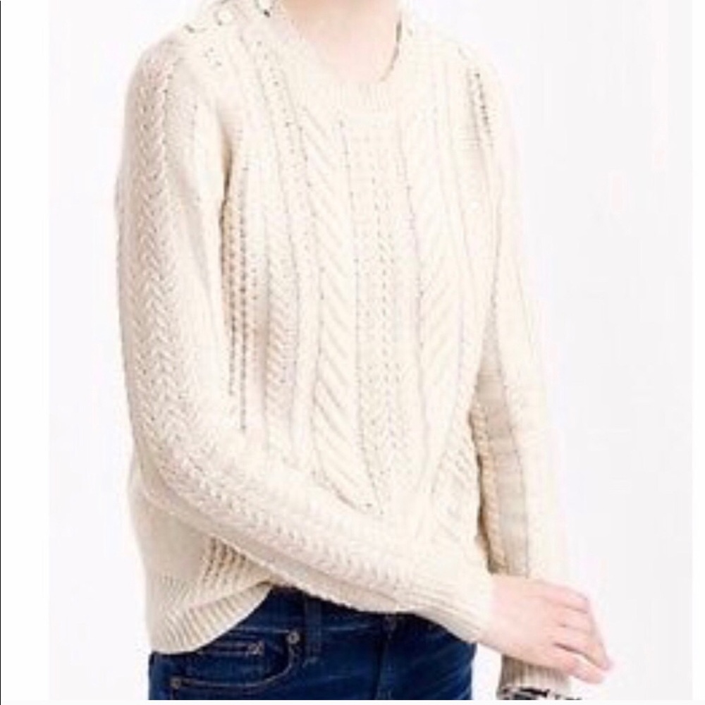 J.Crew Cable crewneck sweater with ruffle sleeves